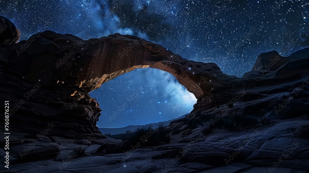 Canyon Arch Stones and Starry Sky, Generated with AI