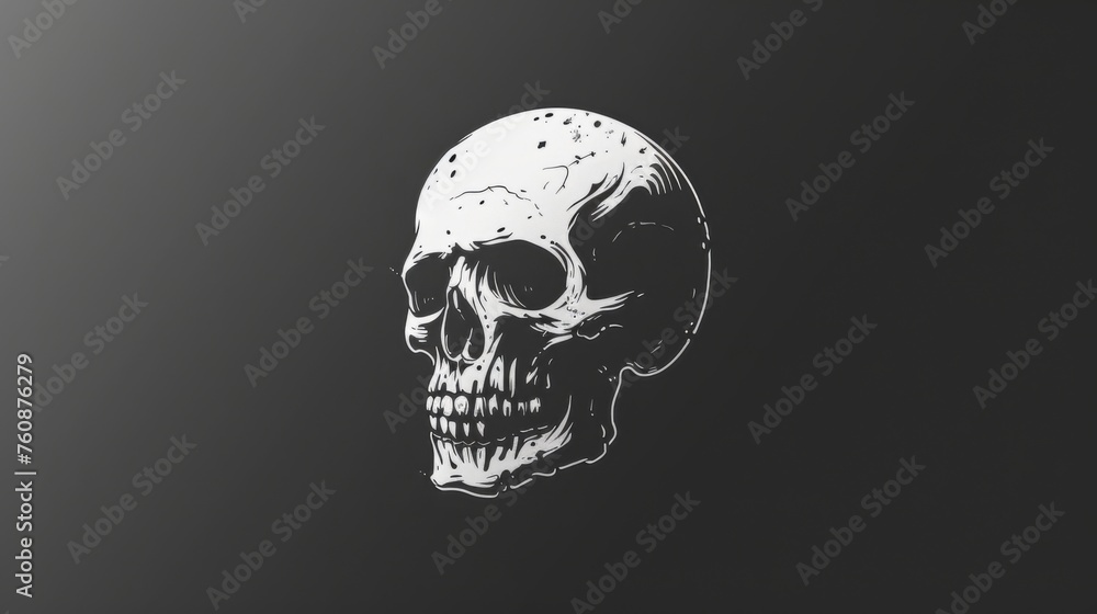 Mysterious minimal black and white skull logo at a dynamic angle, generated with AI