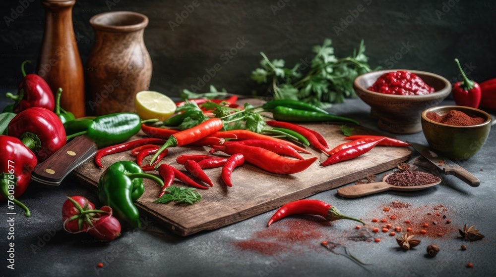 Pepper. Photo of fresh spices. Assortment of fresh and dried peppers, seasonings and herbs on a marble background. Pepper. Photo of fresh spices. Assortment of fresh and dried peppers, seasonings and herbs on a marble background.