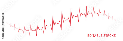 Editable stroke heart diagram, red EKG, cardiogram, heartbeat line vector design to use for healthcare, healthy lifestyle, medical laboratory, cardiology project. 