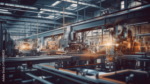 Production and assembly lines within a modern manufacturing facility. Machinery and industrial equipment. Advanced technologies in a factory. photo
