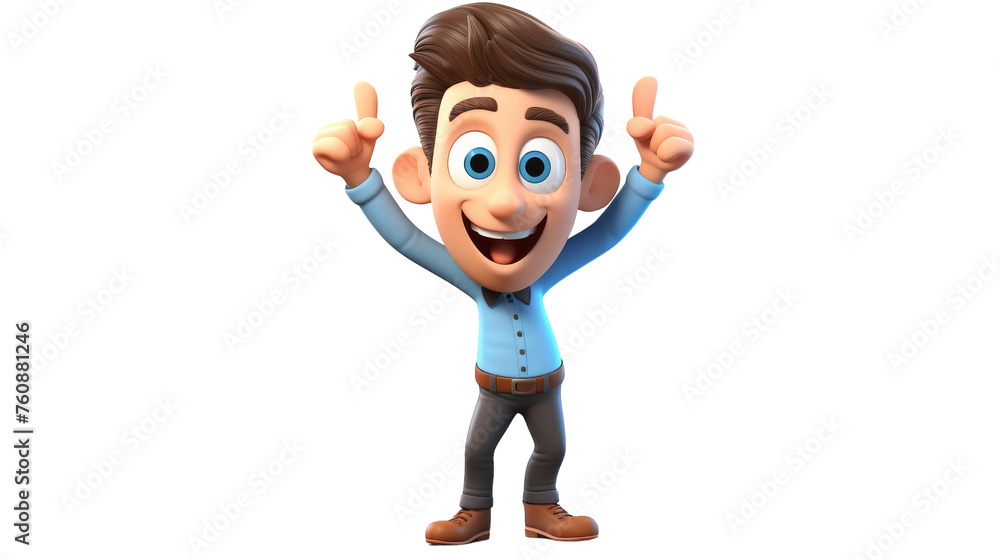 A cartoon character joyfully raises their hands up in the air A cartoon character joyfully raises their hands up in the air