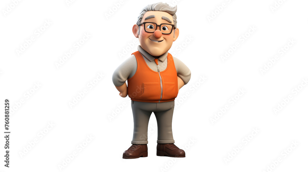 A whimsical cartoon character wearing glasses and an orange vest, ready for adventure A whimsical cartoon character wearing glasses and an orange vest, ready for adventure