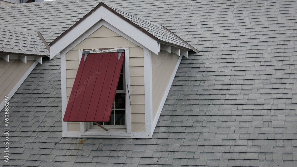 Naklejka premium Red Window Shutter, open, Nassau Bahamas