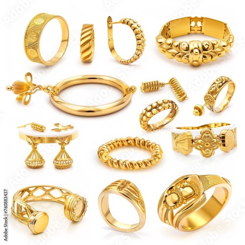 gold jewelry e products isolated on white background