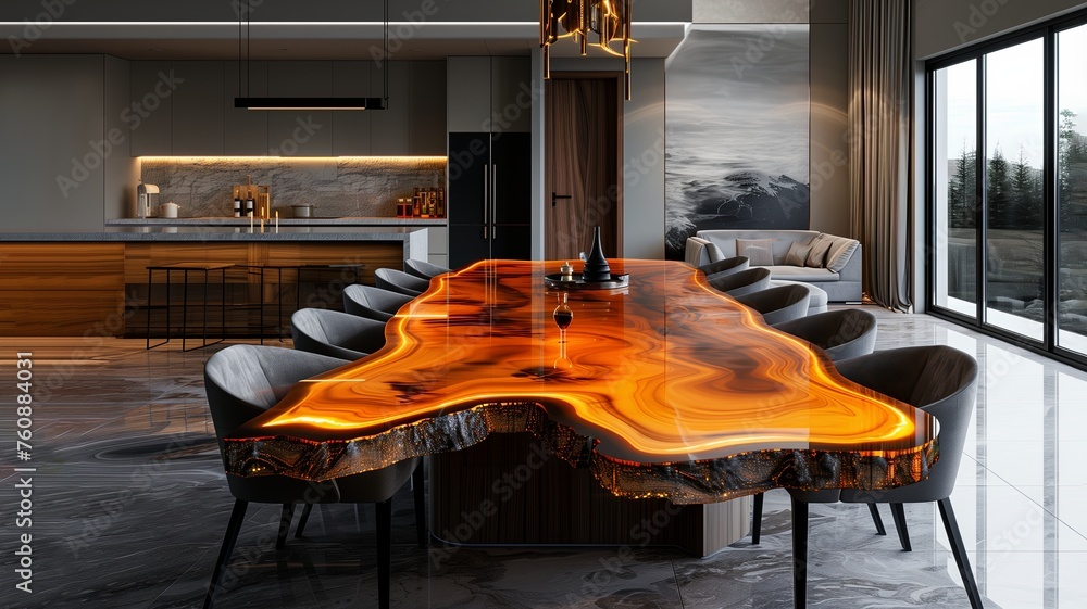 Stylish Dining table made of natural wood and epoxy resin, with smoke ...
