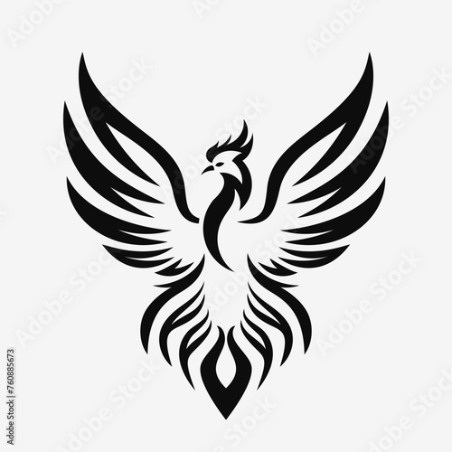 Phoenix bird logo. Black silhouette. Vector illustration