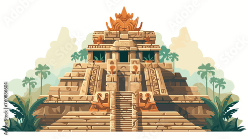 Ancient Mayan temple with intricate carvings and sa