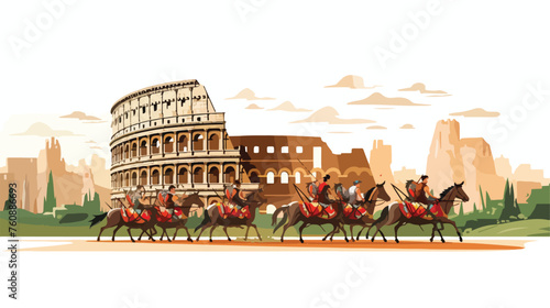Ancient Roman colosseum with gladiators and chariot