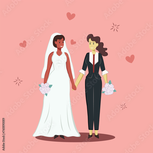 Two lesbians in a wedding dress