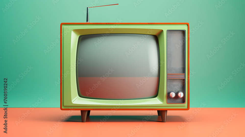 antique television set on a color background, mockup