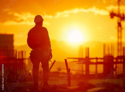 workers installers at sunset construction