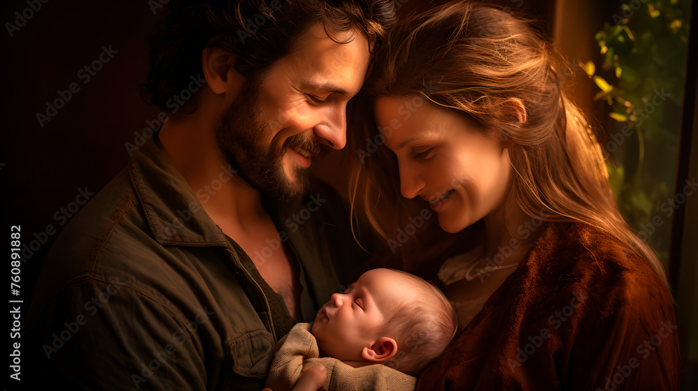 parents with a newborn child, parents cuddling with their baby parents with a newborn child, parents cuddling with their baby