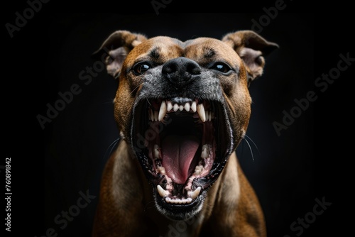 Obraz na płótnie an angry aggressive pit bull terrier black background