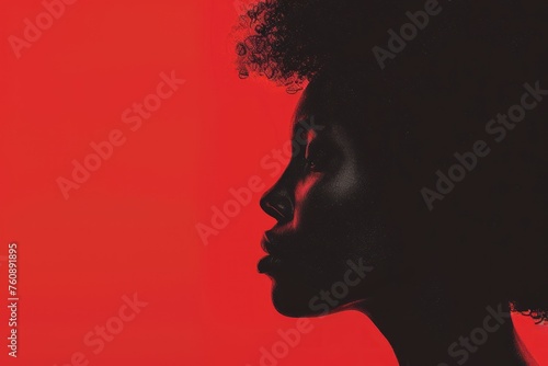 black history month black woman with afro face profile on a red background