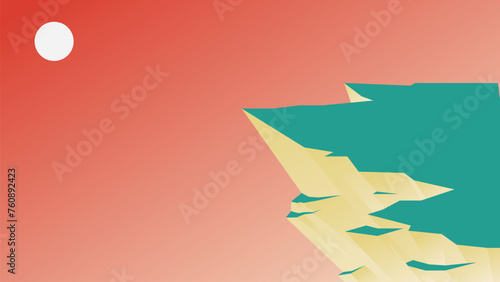 vector background design of a beautiful landscape in flat design, high cliffs with sky and sun