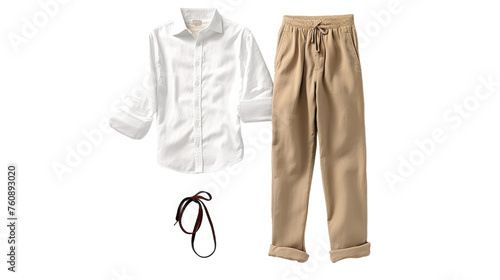 A white shirt and tan pants paired with a brown leash © FMSTUDIO