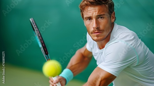 Man Holding Tennis Racquet on Tennis Court