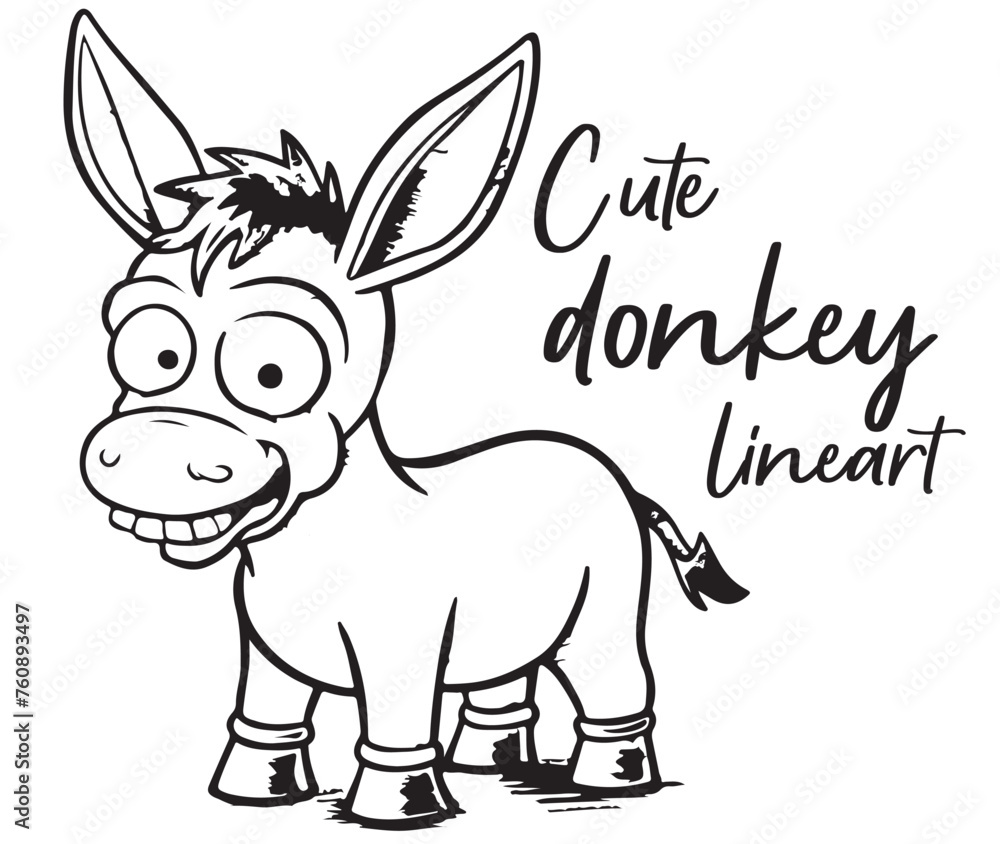 Naklejka premium Vector simple lineart for children: cute donkey character for coloring book