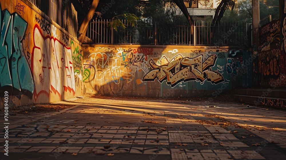 Fototapeta premium Graffiti-Adorned Urban Podium Scene