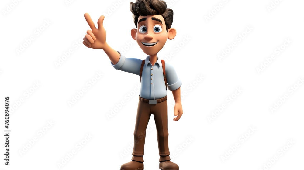 A whimsical cartoon character happily makes a peace sign gesture
