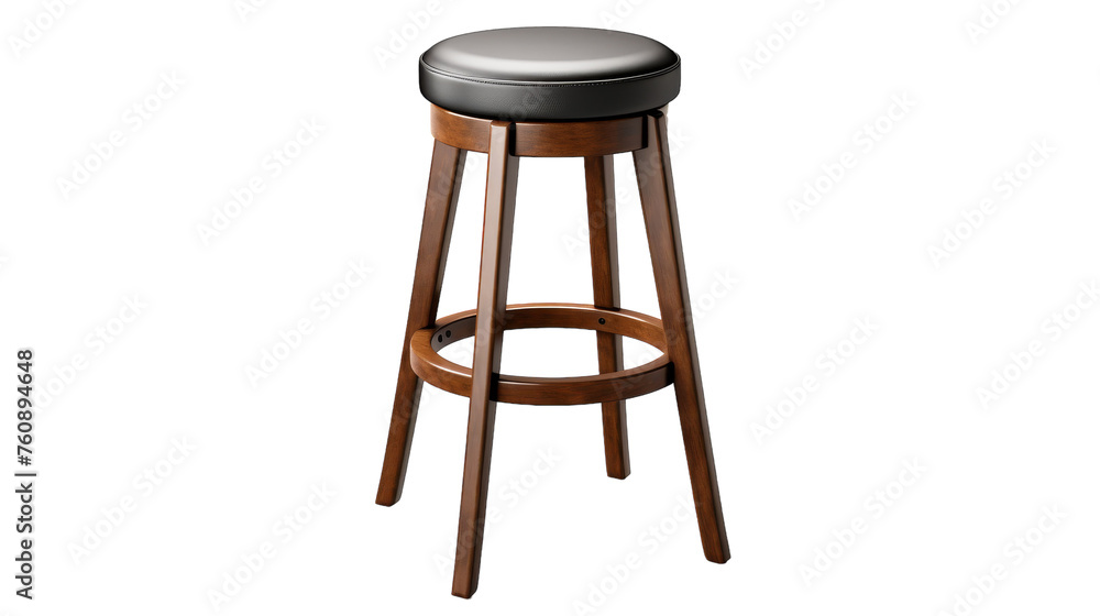 A wooden stool with a sleek black leather seat stands out in its simplicity and sophistication A wooden stool with a sleek black leather seat stands out in its simplicity and sophistication