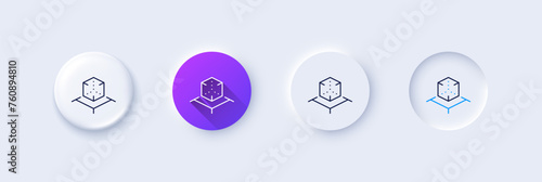 Augmented reality line icon. Neumorphic, Purple gradient, 3d pin buttons. VR simulation sign. 3d cube symbol. Line icons. Neumorphic buttons with outline signs. Vector