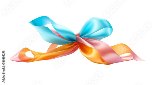 A vibrant blue, orange, and pink ribbon beautifully twisted and tied in a bow