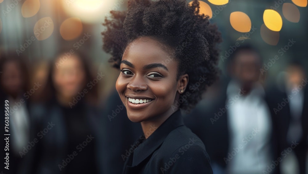 Portrait of beautiful black businesswoman wearing suit and tie smiling in urban background. Woman with afro hairstyle. Portrait of beautiful black businesswoman wearing suit and tie smiling in urban background. Woman with afro hairstyle.