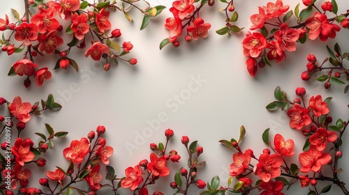Red Flowers With Green Leaves Painting