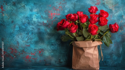Brown Paper Bag Filled With Red Roses