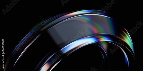 Abstract iridescent shape, dark background design, 3d render © VAlex