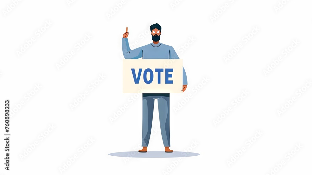 Digital illustration of Caucasian man holding VOTE sign. Male voter. Concept of elections, voting, politics, personal empowerment, citizen rights, political advocacy. Art. Isolated on white background Digital illustration of Caucasian man holding VOTE sign. Male voter. Concept of elections, voting, politics, personal empowerment, citizen rights, political advocacy. Art. Isolated on white background