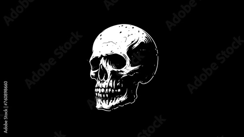 Mysterious minimal black and white skull logo at a dynamic angle, generated with AI