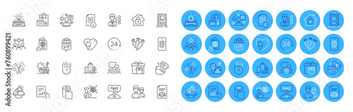Vip internet, Lock and Fast delivery line icons pack. Fake review, Paper wallpaper, Report web icon. Legal documents, Megaphone, Ice cream pictogram. Passport warning. Color icon buttons. Vector photo