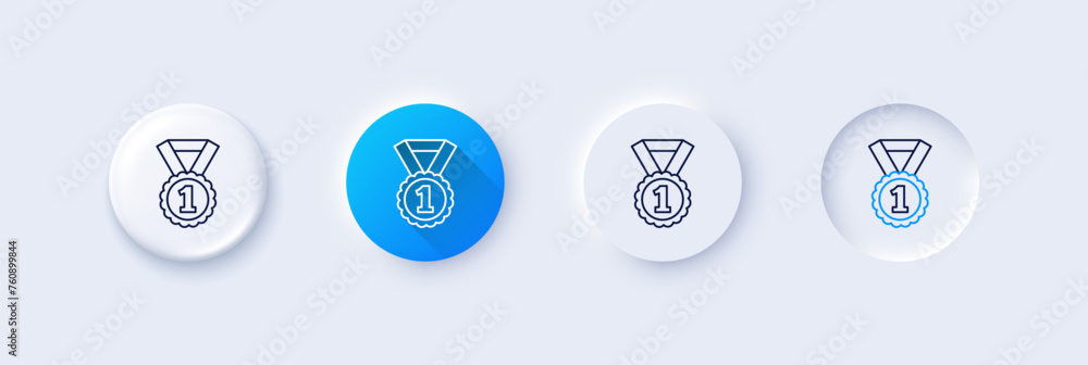 Reward Medal line icon. Neumorphic, Blue gradient, 3d pin buttons. Winner achievement or Award symbol. Glory or Honor sign. Line icons. Neumorphic buttons with outline signs. Vector Reward Medal line icon. Neumorphic, Blue gradient, 3d pin buttons. Winner achievement or Award symbol. Glory or Honor sign. Line icons. Neumorphic buttons with outline signs. Vector