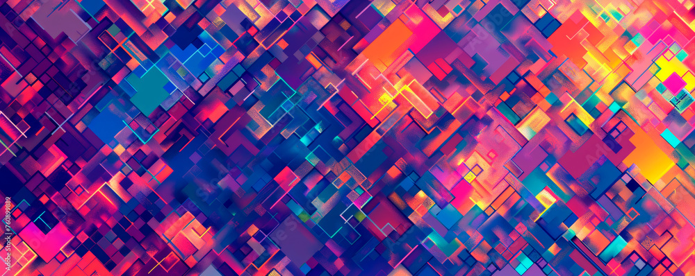 A vibrant abstract background with square shapes in a variety of bold colors creating a dynamic and energetic composition. Banner. Copy space A vibrant abstract background with square shapes in a variety of bold colors creating a dynamic and energetic composition. Banner. Copy space