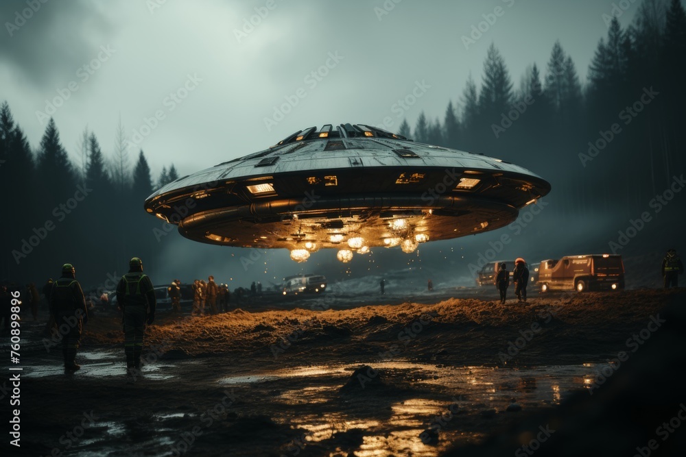 person is startled by the sight of a ufo hovering above them, evoking a strong sense of wonder and awe person is startled by the sight of a ufo hovering above them, evoking a strong sense of wonder and awe