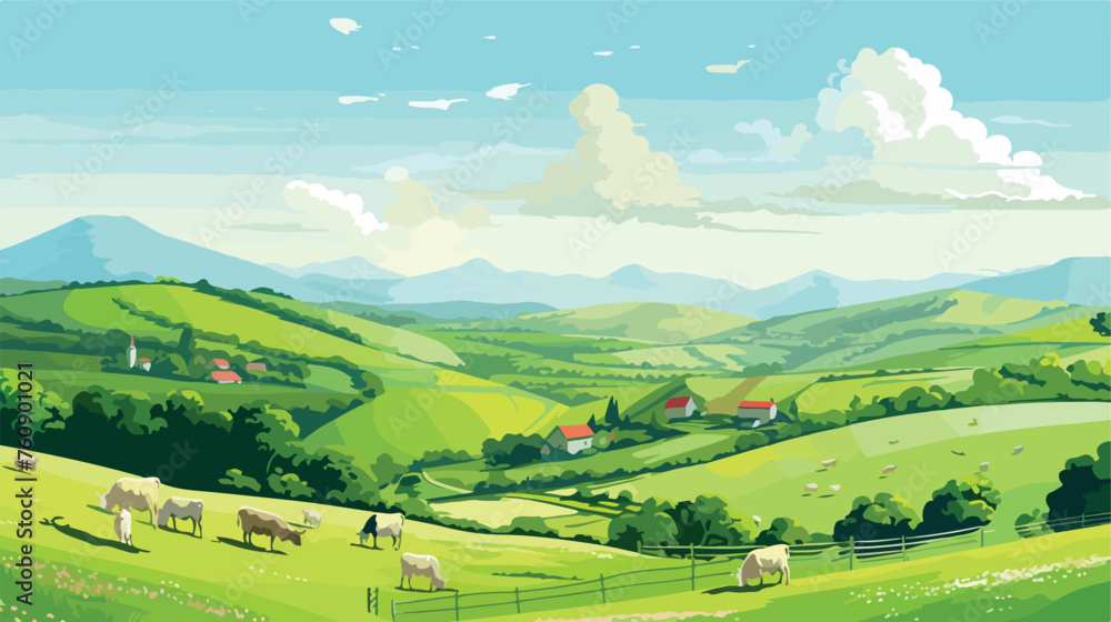 Charming countryside landscape with rolling hills a
