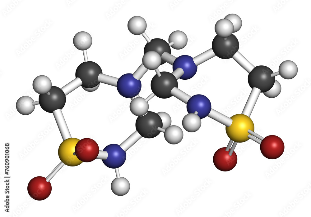 Taurolidine drug molecule. Taurolidine drug molecule.
