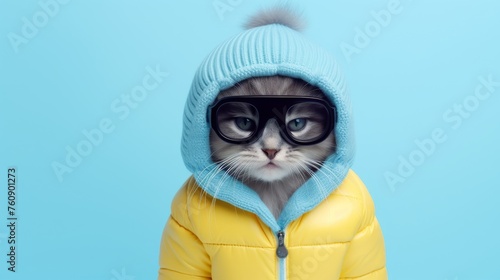 Cat in Yellow Jacket and Glasses © we360designs