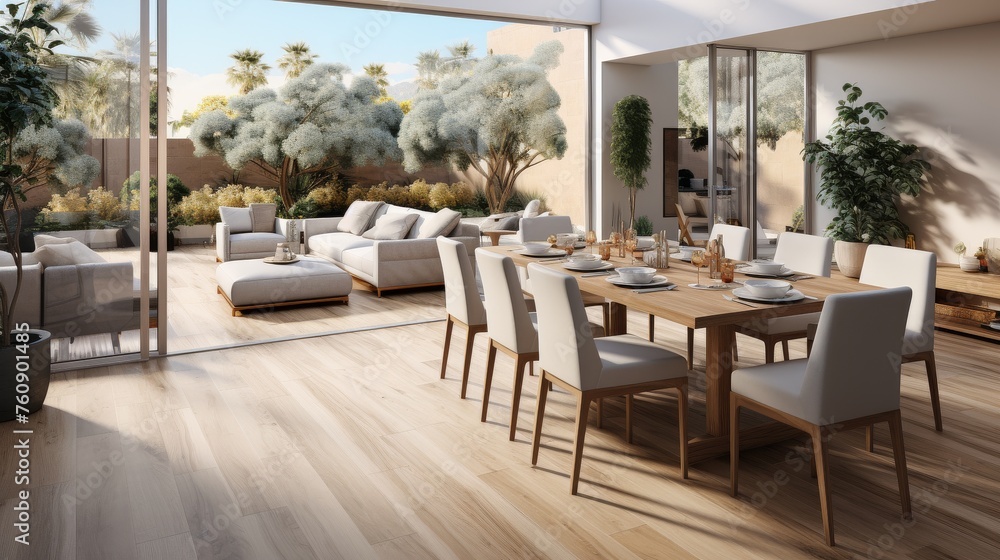 Well-Furnished Living Room With Wooden Table