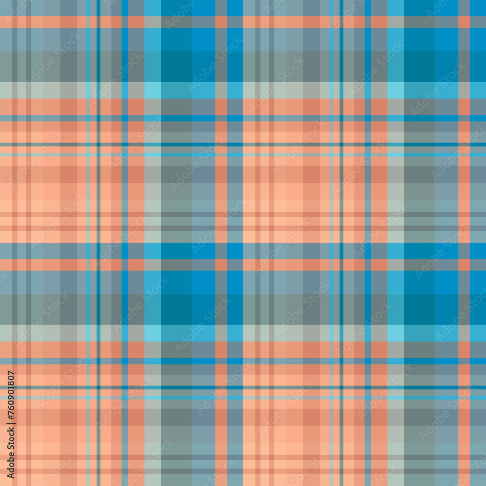Seamless pattern in blue and peach color for plaid, fabric, textile, clothes, tablecloth and other things. Vector image.