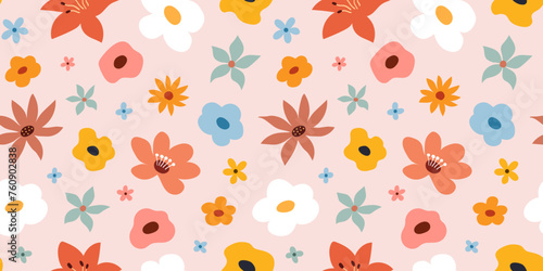 Abstract trendy modern fashionable seamless pattern with flowers