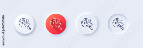 Airplane travel line icon. Neumorphic, Red gradient, 3d pin buttons. Search trip flight sign. Holidays symbol. Line icons. Neumorphic buttons with outline signs. Vector