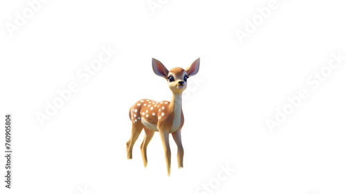 A small deer gracefully balances on a white surface