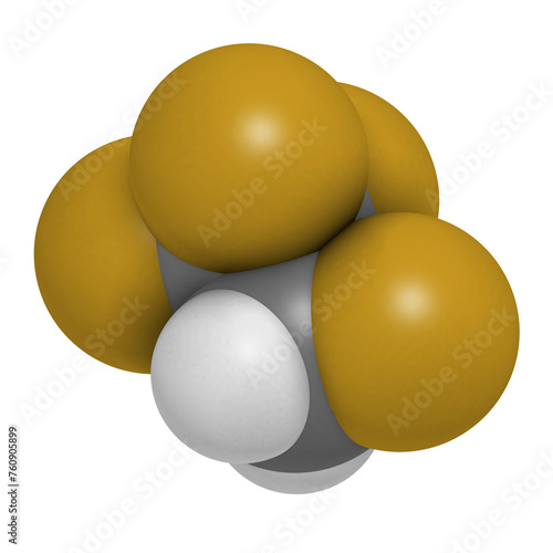Norflurane (1,1,1,2-tetrafluoroethane, HFC-134a) haloalkane molecule. photo