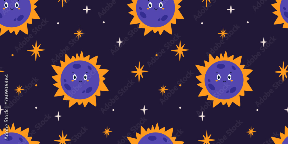 Solar eclipse seamless pattern