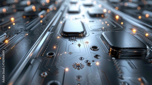 Sleek Technology Circuitry on Metallic Surface