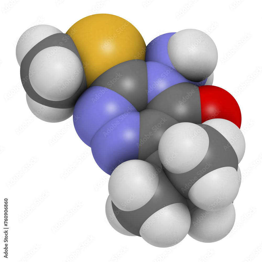 Metribuzin herbicide molecule. Metribuzin herbicide molecule.